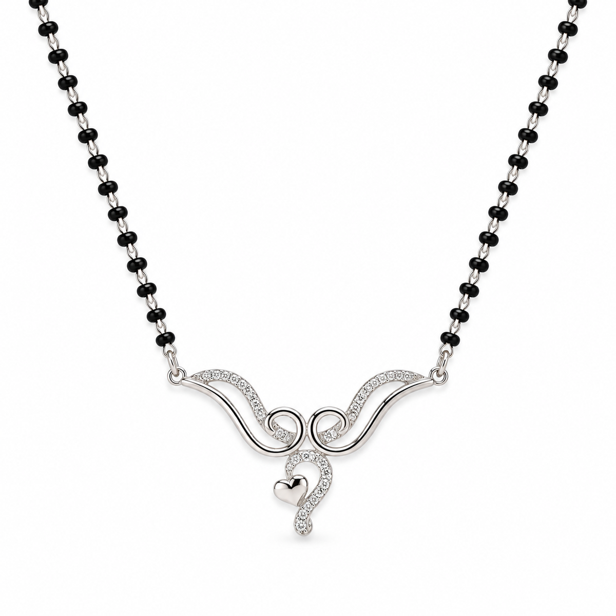 925 Sterling Silver Short Mangalsutra with Heart Pendant