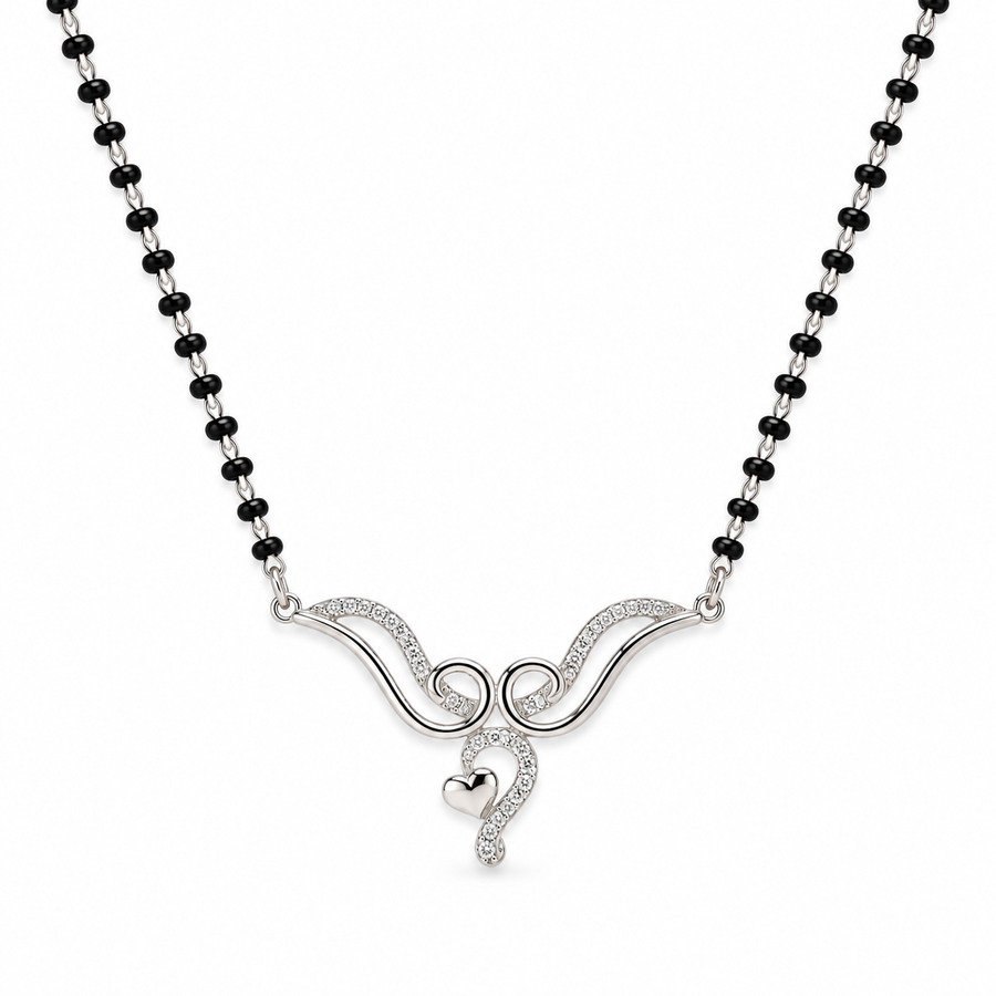 925 Sterling Silver Short Mangalsutra with Heart Pendant