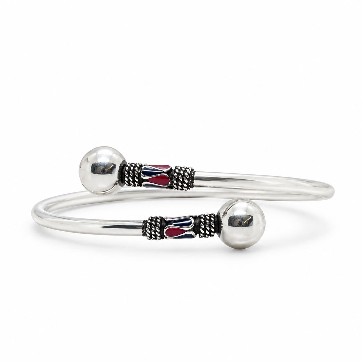 925 Sterling Silver Hollow Women's Bracelet with Red & Blue Enamel Detailing | SiyaJewel