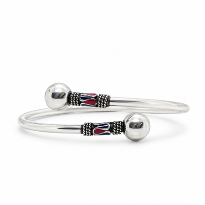 925 Sterling Silver Hollow Women's Bracelet with Red & Blue Enamel Detailing | SiyaJewel