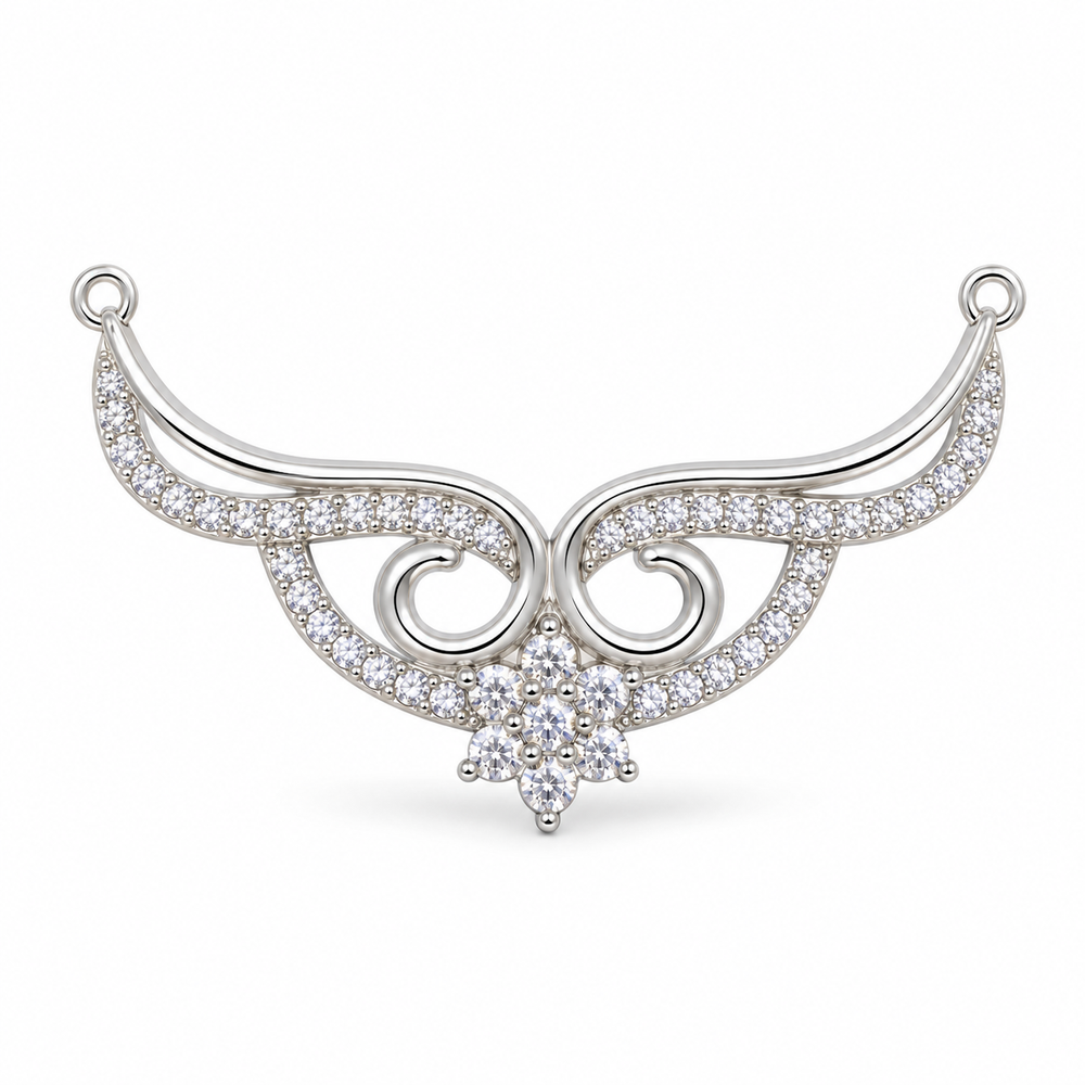 925 Sterling Silver CZ Floral Wing Mangalsutra Pendant for Women