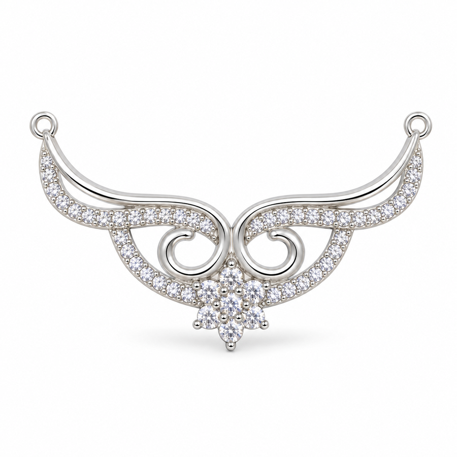 925 Sterling Silver CZ Floral Wing Mangalsutra Pendant for Women