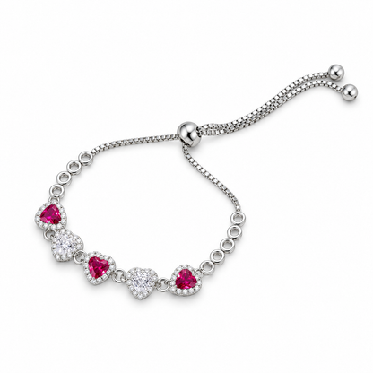 925 Sterling Silver Adjustable Heart Bracelet for Women | Pink & Clear Stone Bracelet