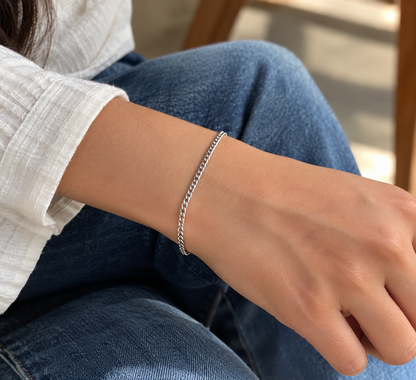 925 Sterling Silver Classic Chain Bracelet for Women & Men