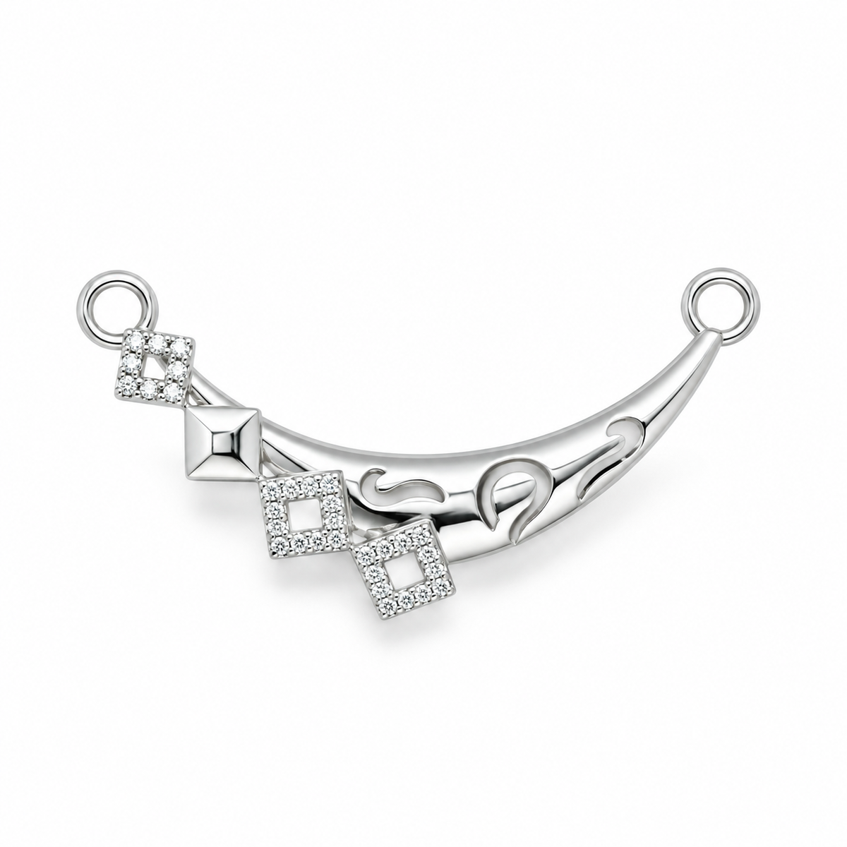 925 Sterling Silver Crescent Mangalsutra Pendant with Geometric Stone Detailing