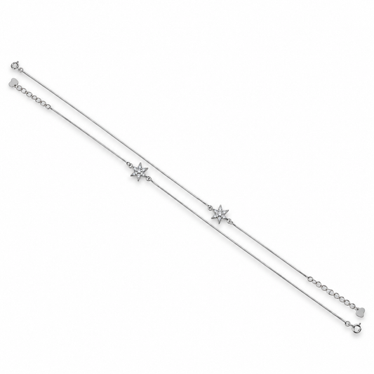 925 Sterling Silver Star Charm Anklet Pair for Women | SiyaJewel