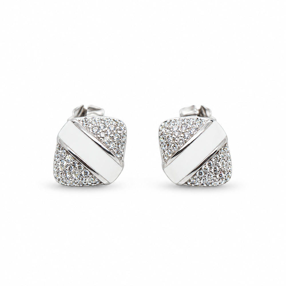 925 Sterling Silver Square Pavé Stud Earrings – Elegant Everyday Wear