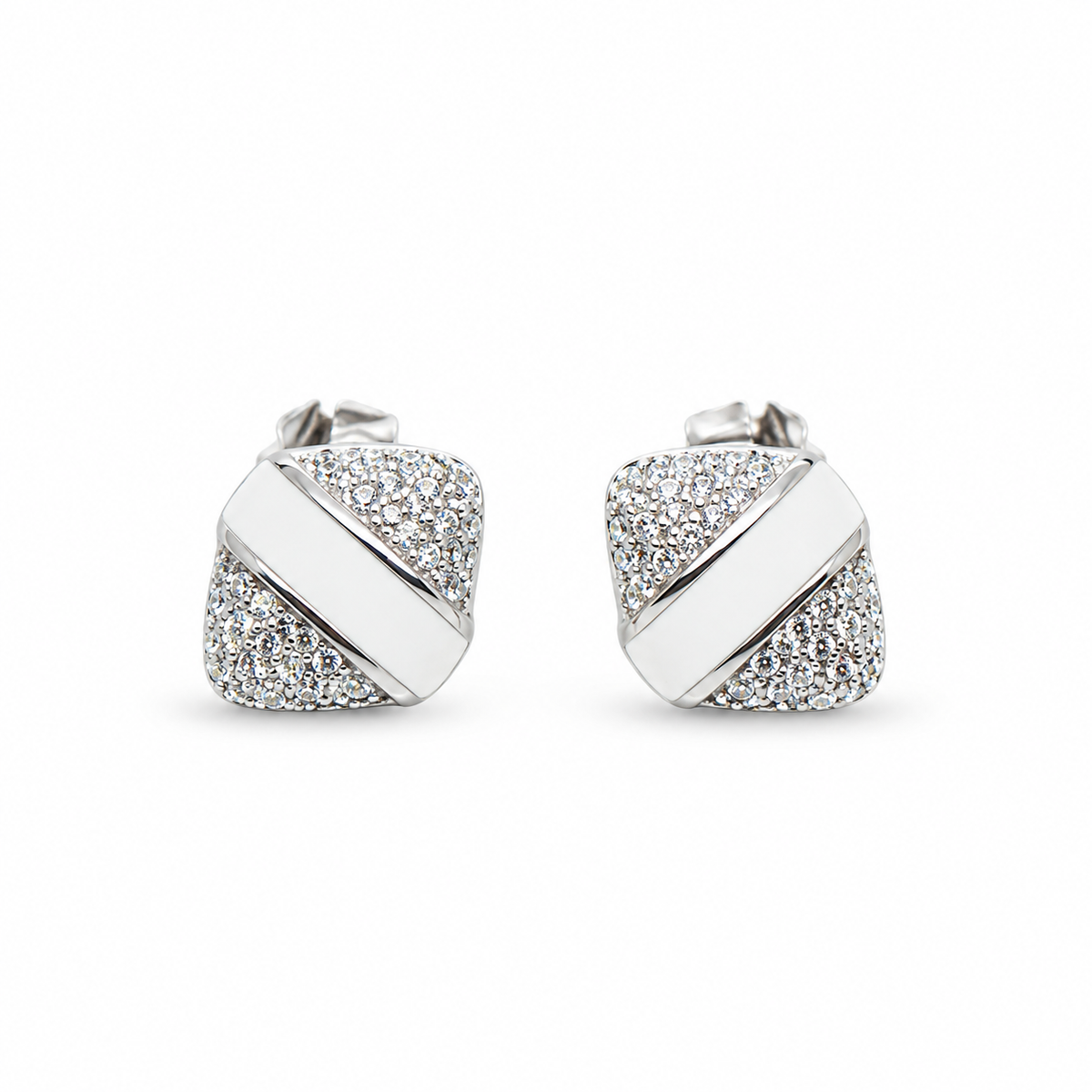 925 Sterling Silver Square Pavé Stud Earrings – Elegant Everyday Wear