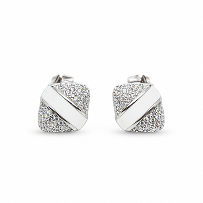 925 Sterling Silver Square Pavé Stud Earrings – Elegant Everyday Wear