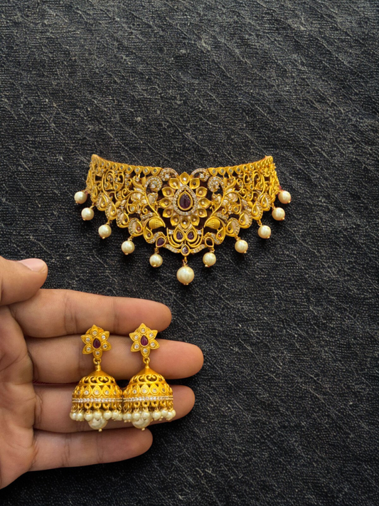 SIYA Traditional gold-plated pearl choker