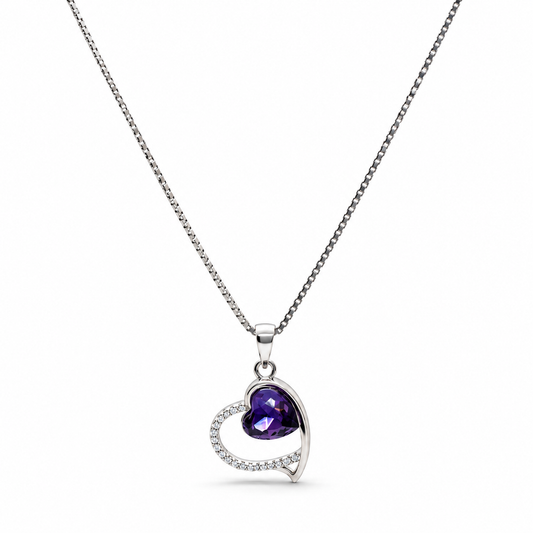 925 Sterling Silver Purple Heart Pendant Chain for Women
