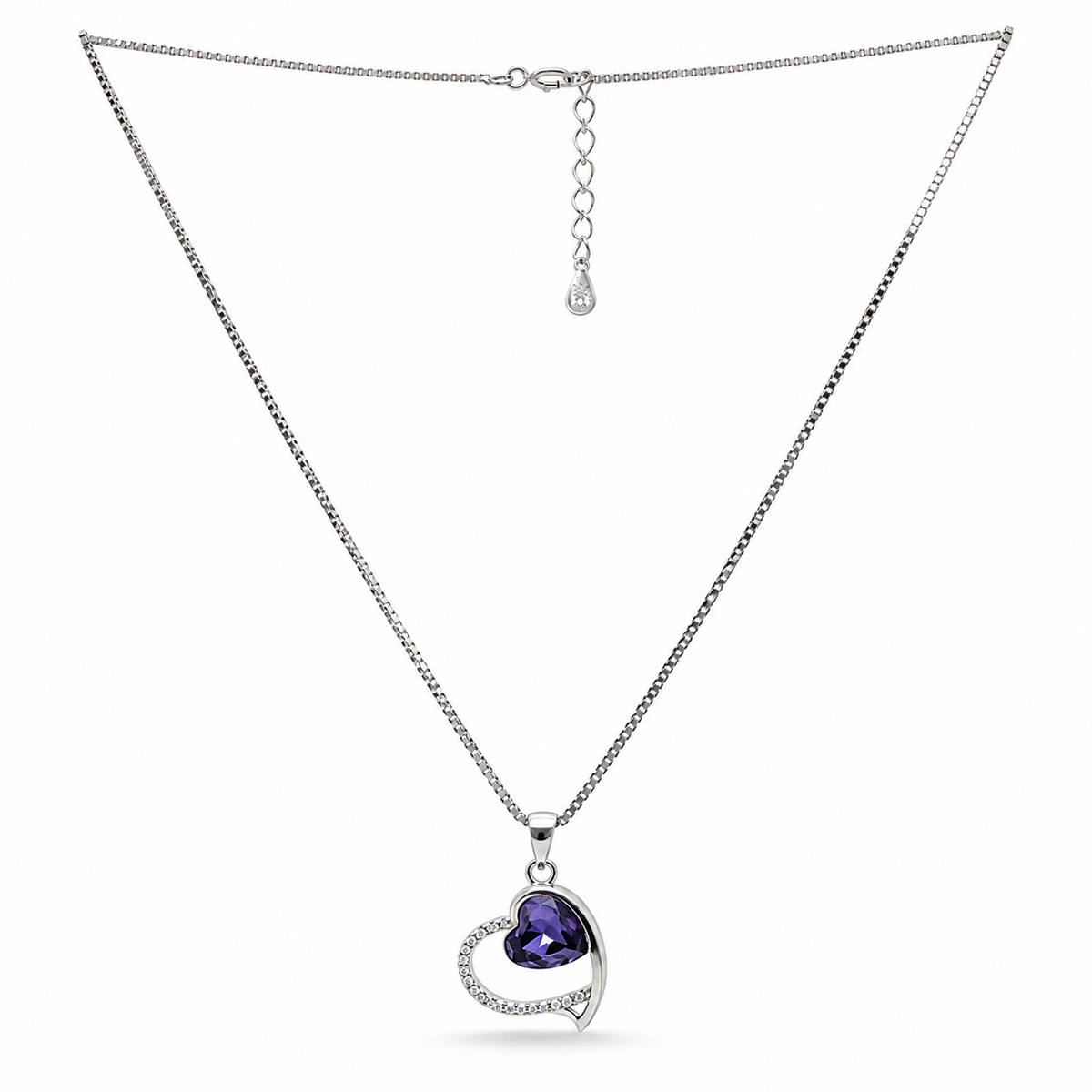 925 Sterling Silver Purple Heart Pendant Chain for Women