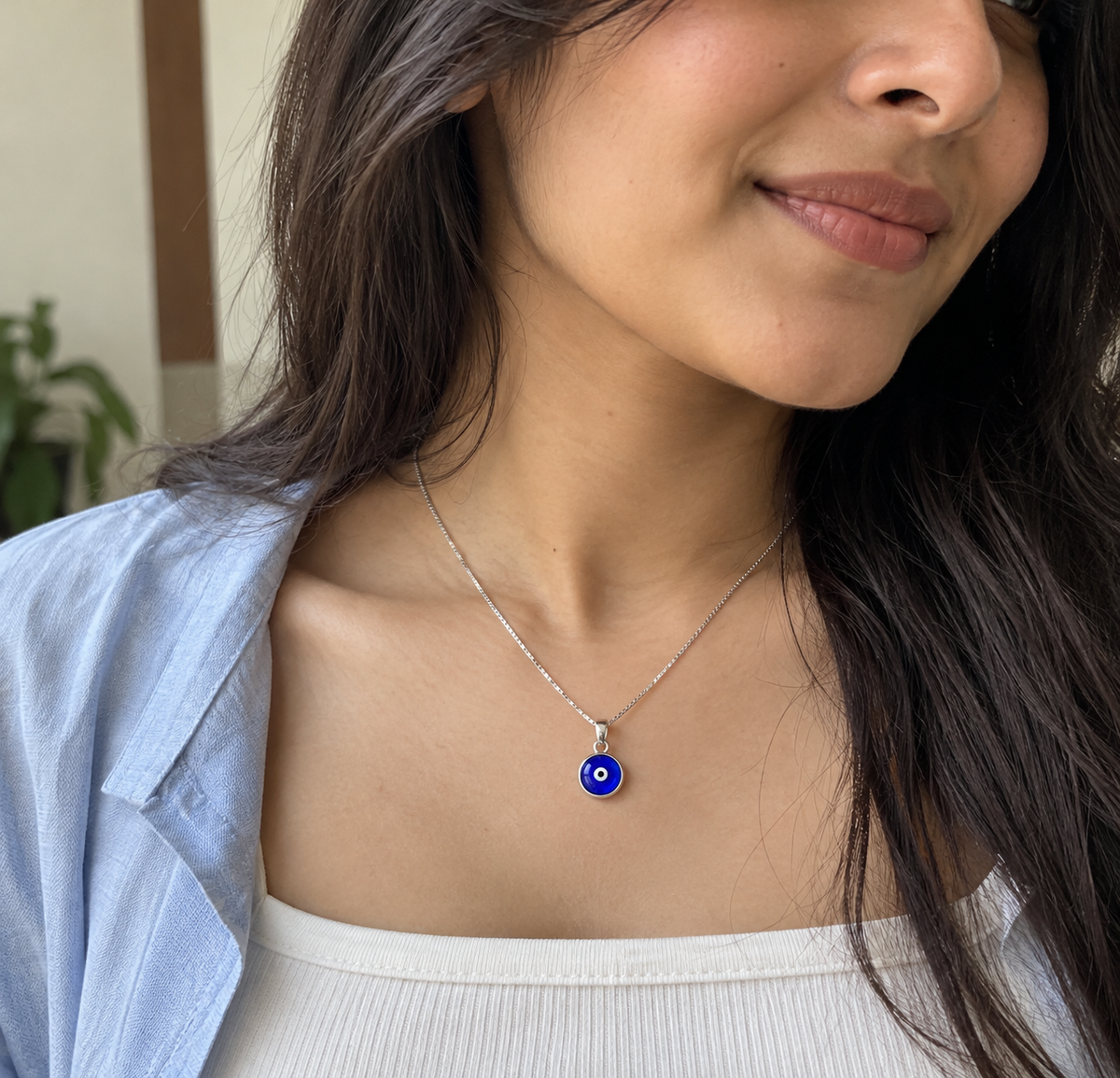 925 Sterling Silver Blue Evil Eye Necklace for Women