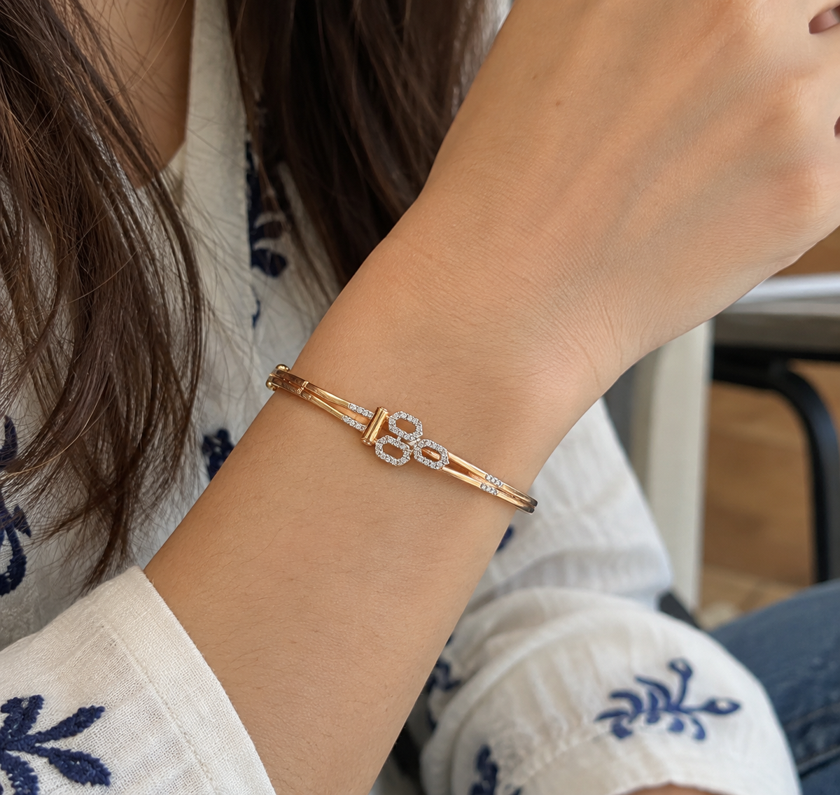 925 Sterling Silver Openable Women's Bracelet with Lock – Rose Gold Polished