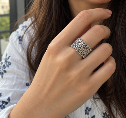 925 Sterling Silver Convertible Ring Cum Bracelet for Women – Crystal Embellished Statement Jewellery