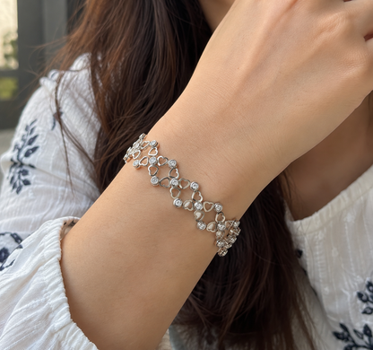 925 Sterling Silver Convertible Ring Cum Bracelet for Women – Crystal Embellished Statement Jewellery