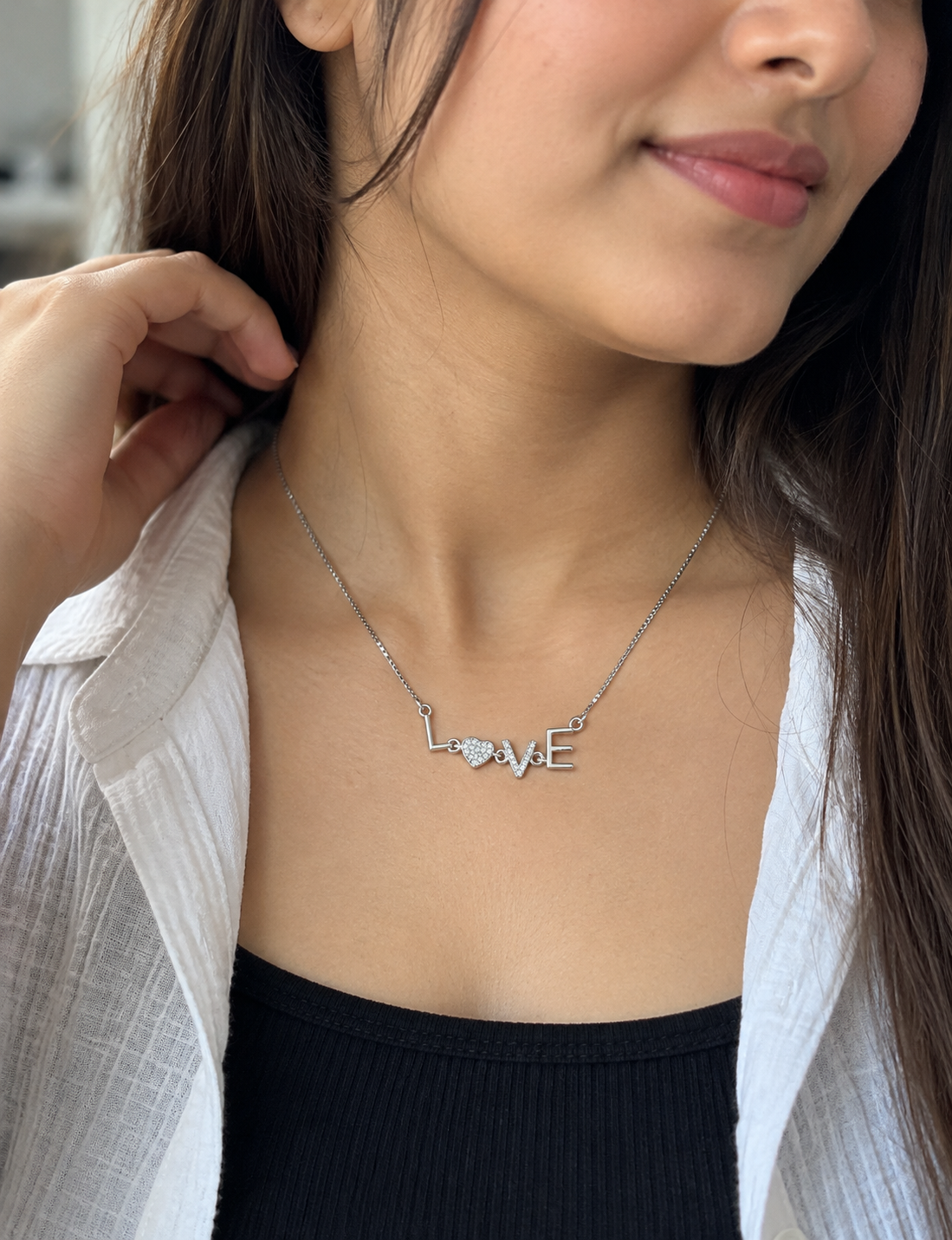 925 Sterling Silver LOVE Chain with Crystal Heart Pendant