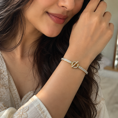 Gold-Tone Crystal Bracelet for Women | Elegant Stone Studded Bracelet | Elegant Gold Crystal Bracelet