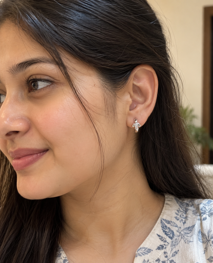 925 Sterling Silver Huggie Hoop Earrings with Sparkling Stone Detail