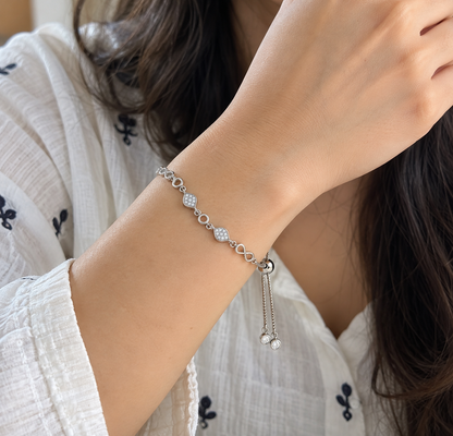 925 Sterling Silver Adjustable Infinity & CZ Stone Women’s Bracelet