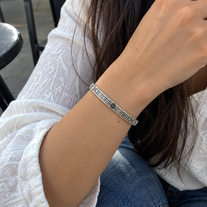 925 Sterling Silver Engraved Openable Women's Bracelet | Floral Design