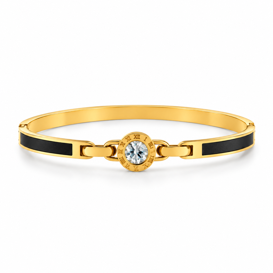 Elegant Black & Gold Crystal Bracelet for Women | SiyaJewel | Black & Gold Roman Crystal Bracelet for Women